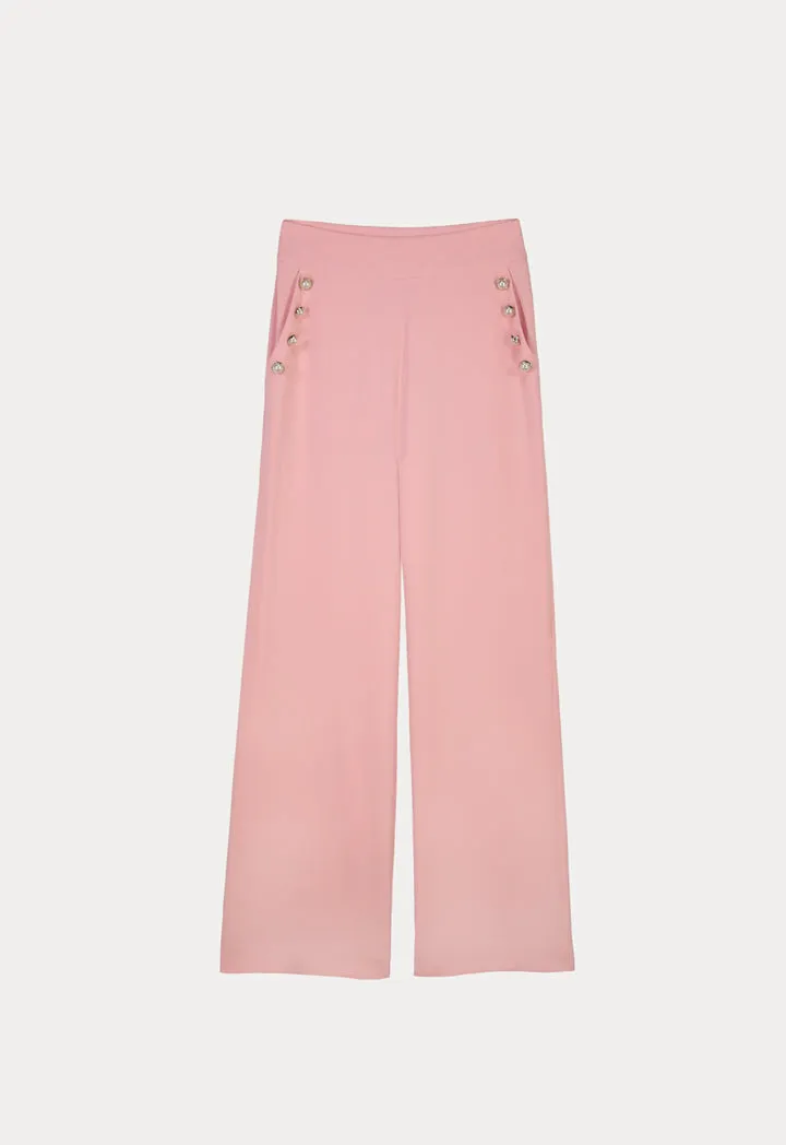 Long Solid Trouser With Button Detail