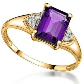 MAGNIFICENT 1.35 CT AMETHYST & 6 PCS WHITE DIAMOND 10K SOLID YELLOW GOLD RING