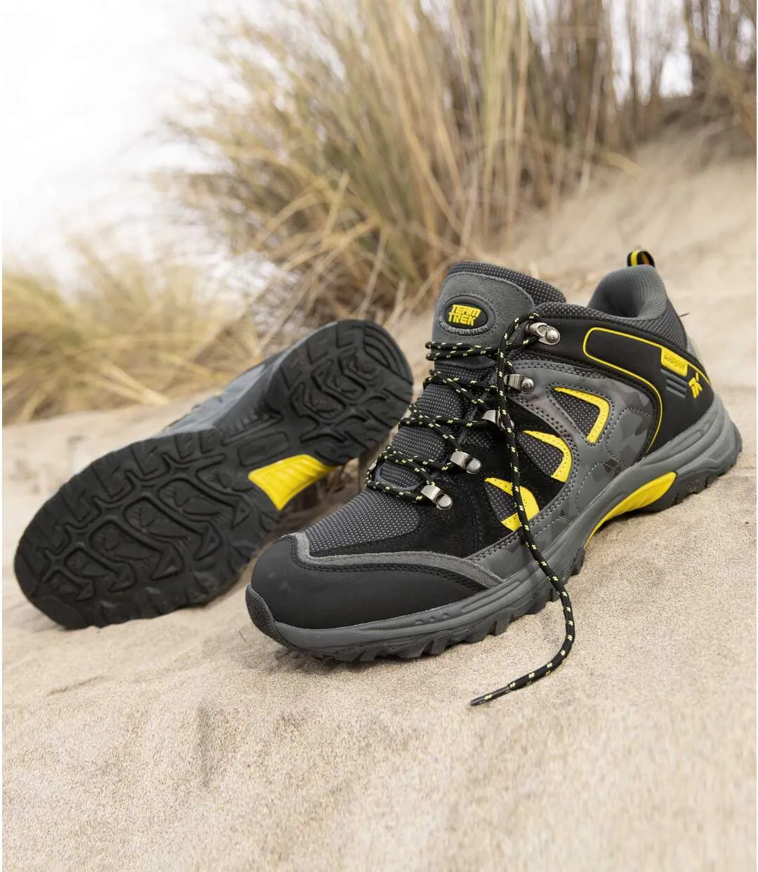 Men's Mid-Rise Camouflage Hiking Shoes - Black Grey Yellow