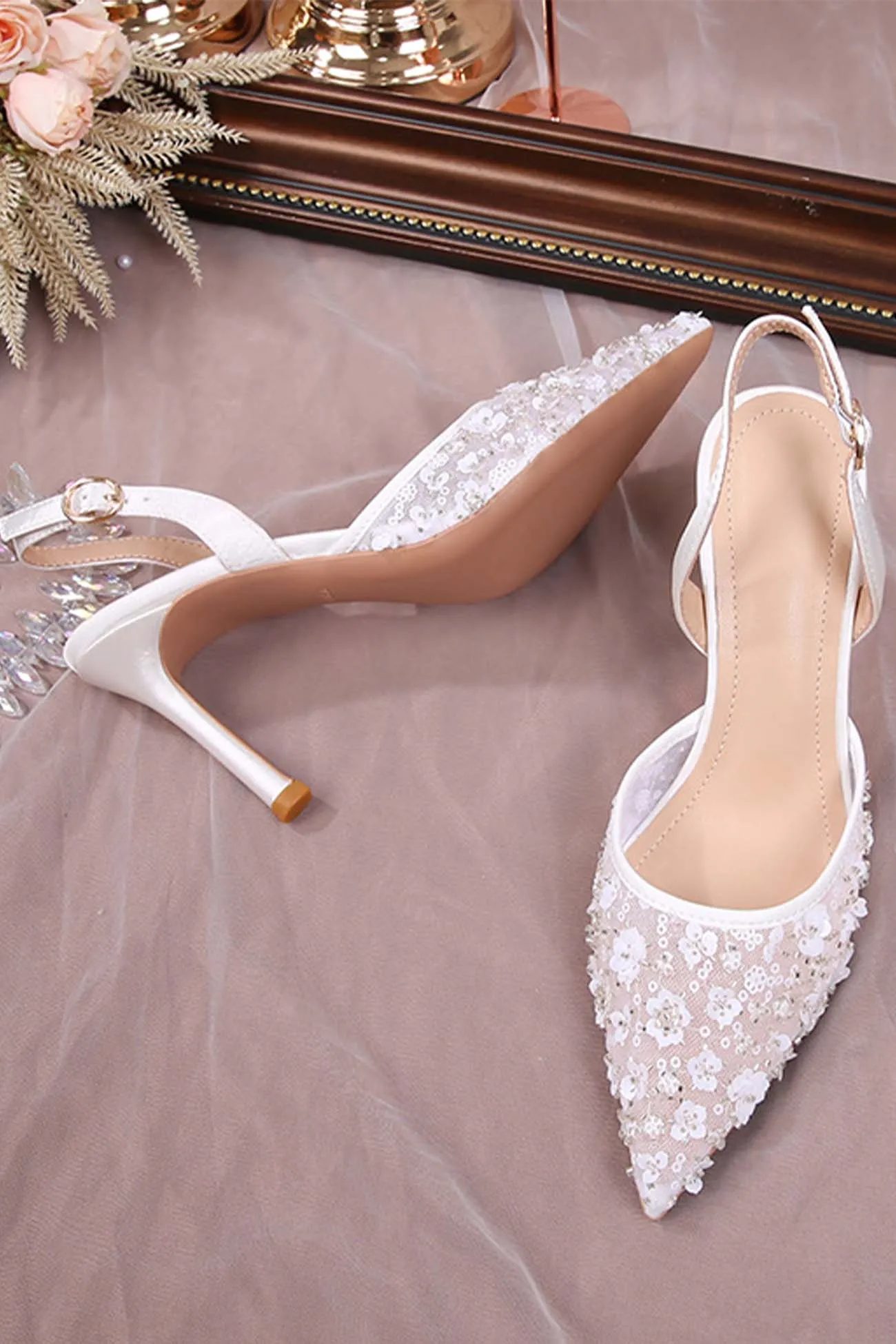 Mesh Floral High Heels