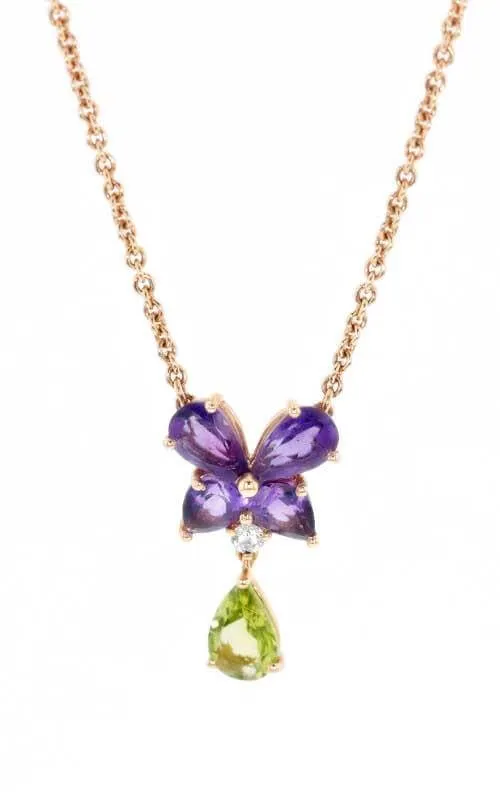 Mimi Butterfly Pink Gold, Peridot, Amethyst and Diamonds Necklace (P465R8APB)