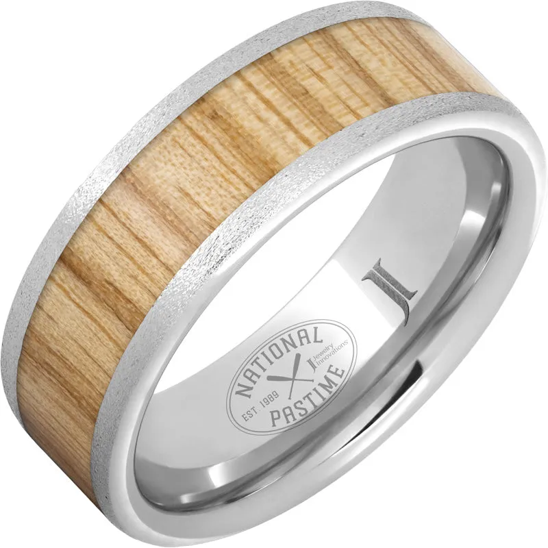 National Pastime Collection Serinium Ring with White Ash Vintage Baseball Bat Wood Inlay and Stone Finish