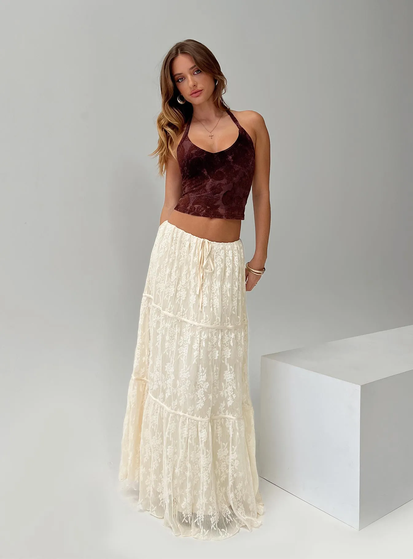 Oh Plisse Maxi Skirt Cream