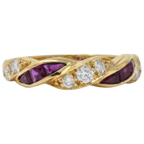 Oscar Heyman For Tiffany & Co. Retro Diamond Ruby 18 Karat Gold Band Ring