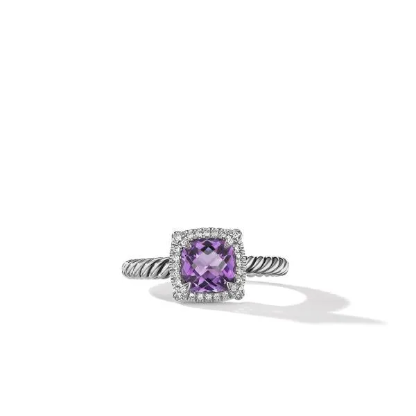 Petite Chatelaine Pave Bezel Ring with Amethyst and Diamonds