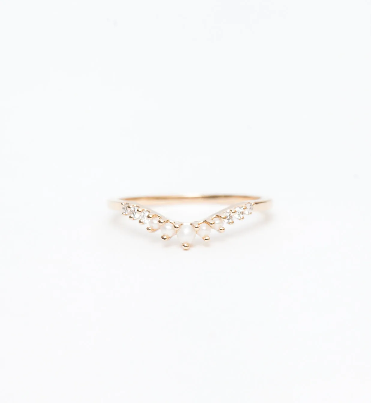 Seed Pearl & White Diamond Tiara Curve Band