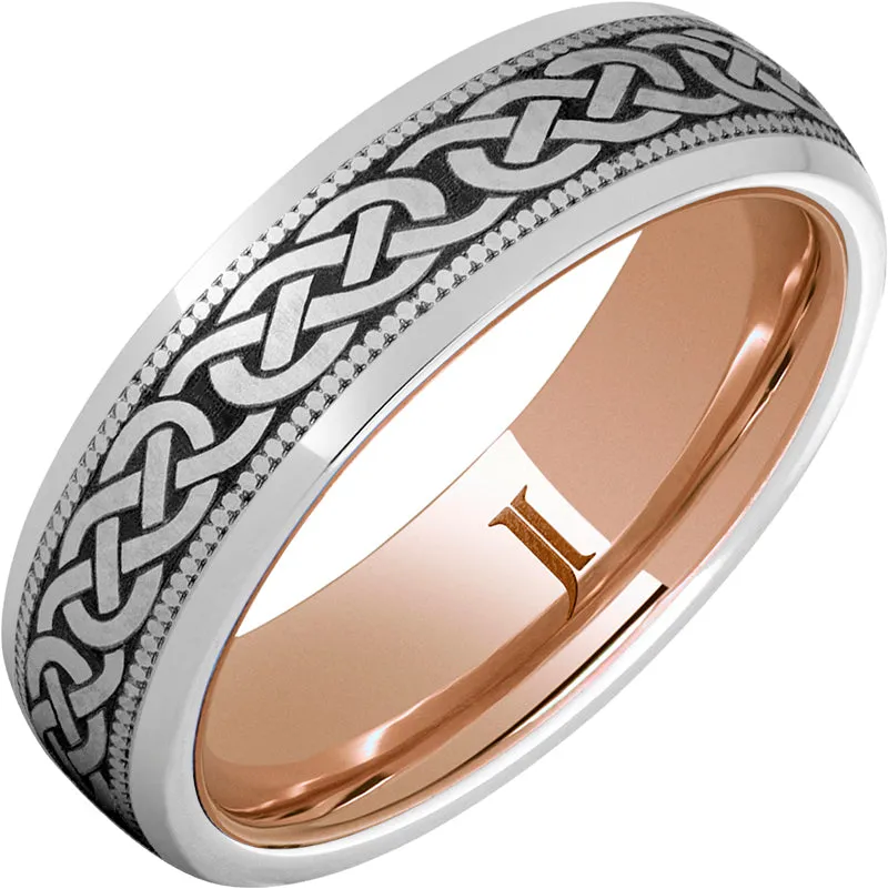 Serinium Ring Celtic Three Knot Design, Rose Gold Interior and Milgrain Edge