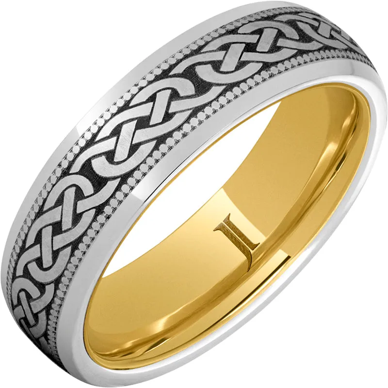 Serinium Ring Celtic Three Knot Design, Yellow Gold Interior and Milgrain Edge