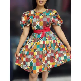 Short Sleeve Ankara Midi Dress