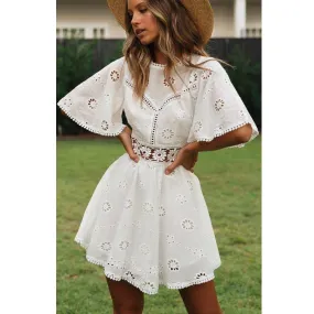 Teelynn Lace Dress Short Sleeve Mini Dress with Embroidery