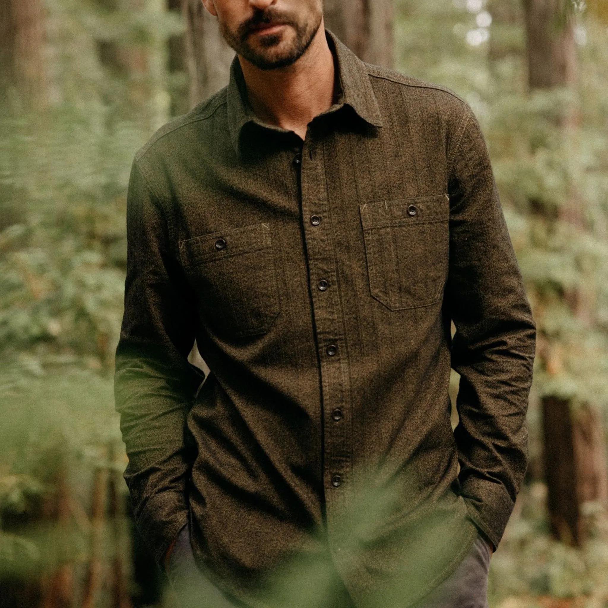 The Utility Shirt in Tarnished Brass Herringbone