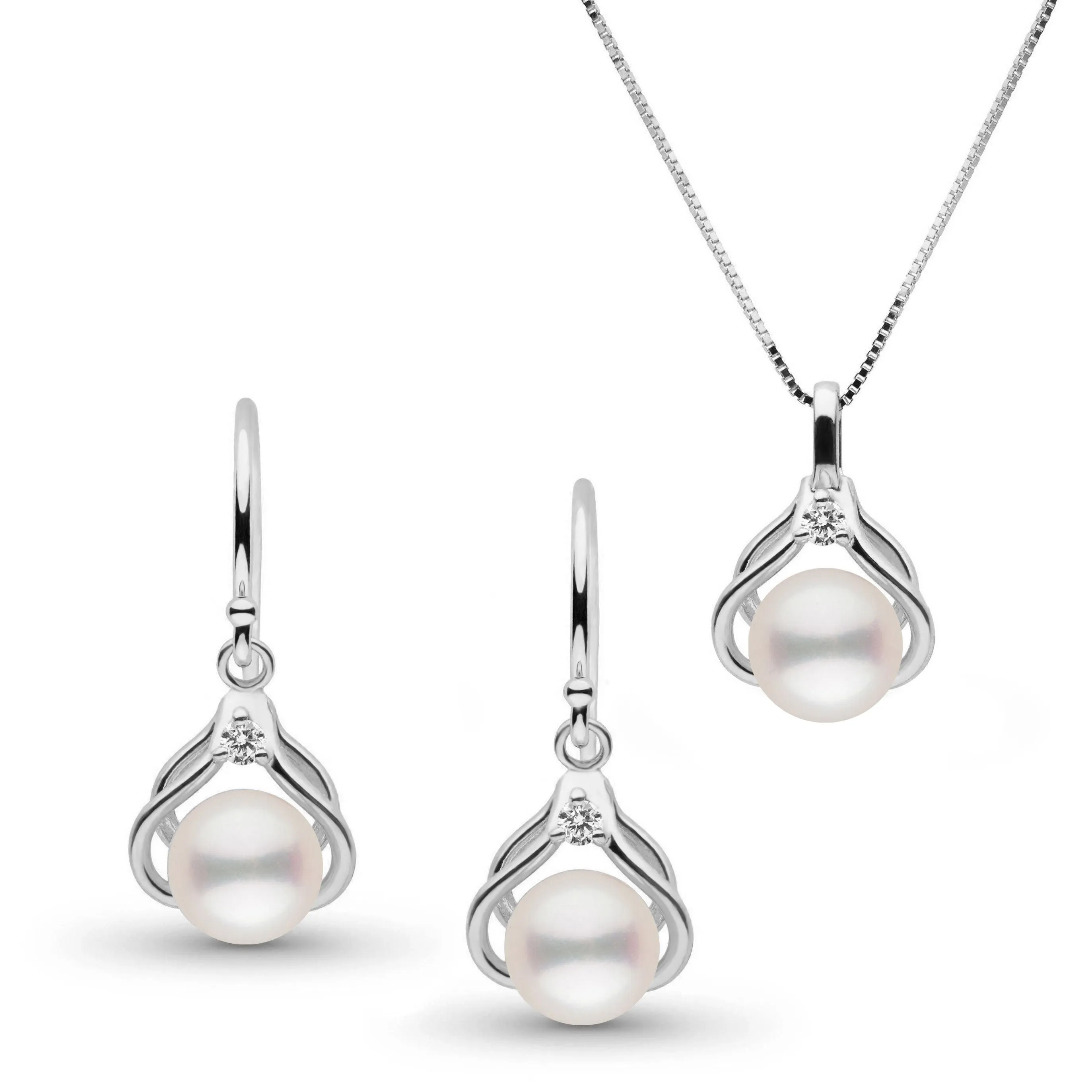 Tiara Collection White Freshadama Pearl and Diamond Pendant and Earrings Set