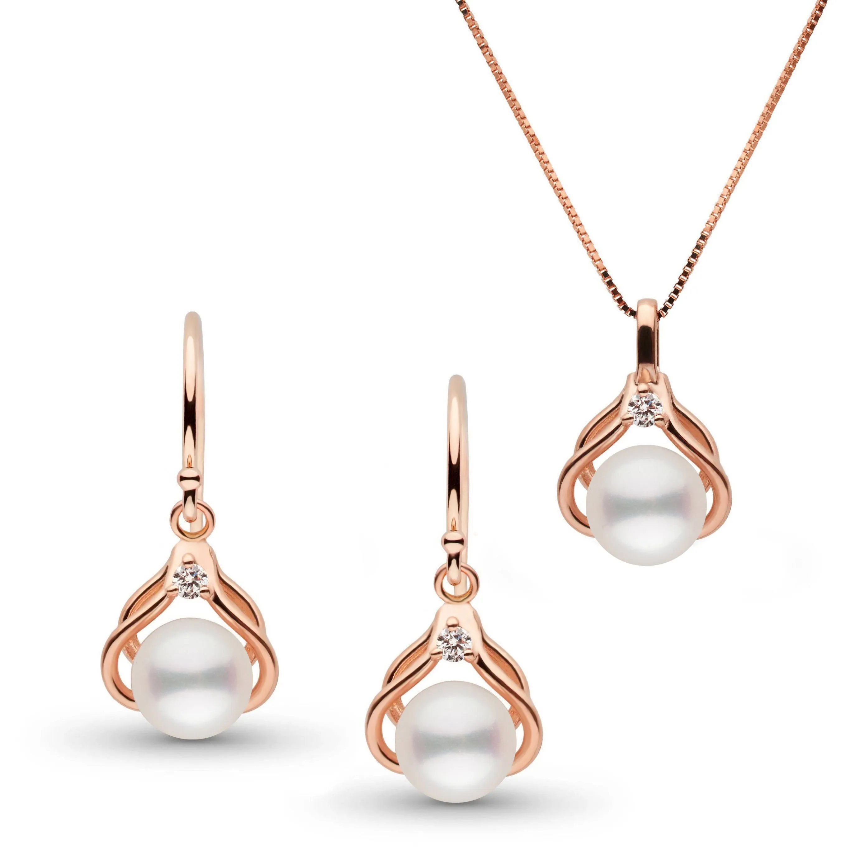 Tiara Collection White Freshadama Pearl and Diamond Pendant and Earrings Set