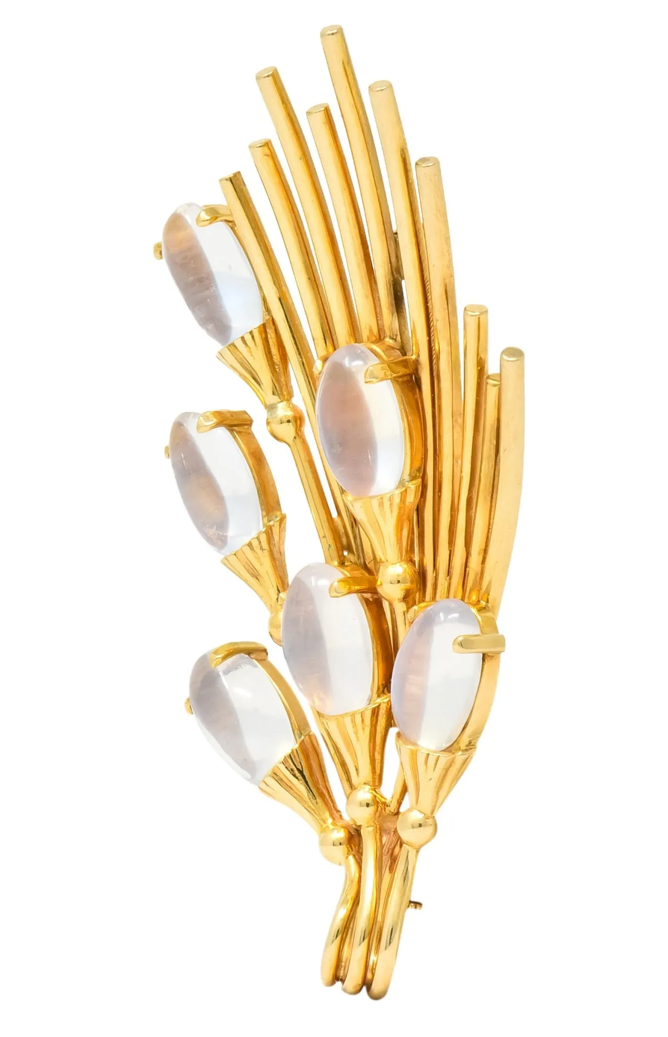 Tiffany & Co. Retro Moonstone 14 Karat Gold Cattail Brooch