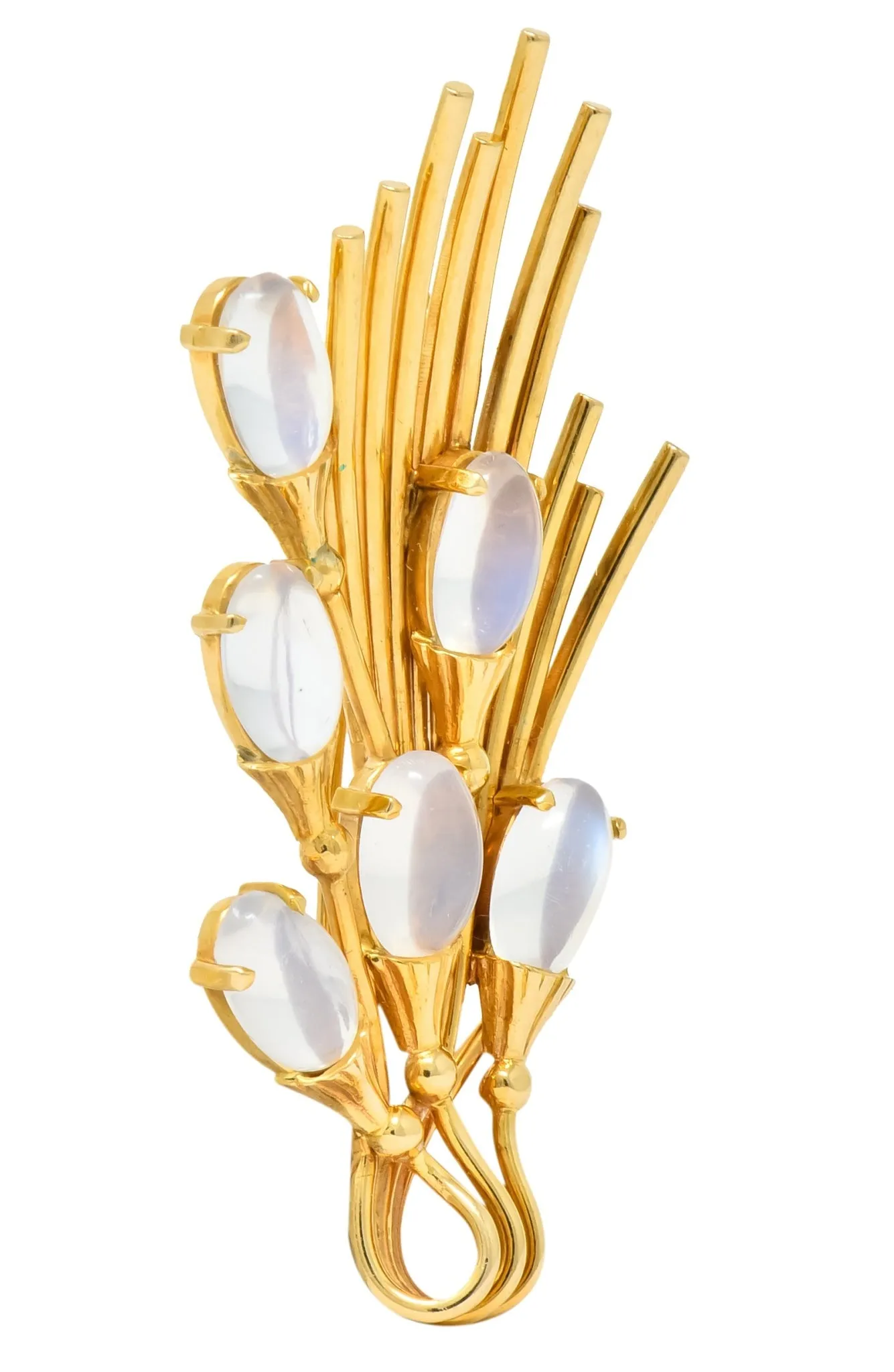 Tiffany & Co. Retro Moonstone 14 Karat Gold Cattail Brooch