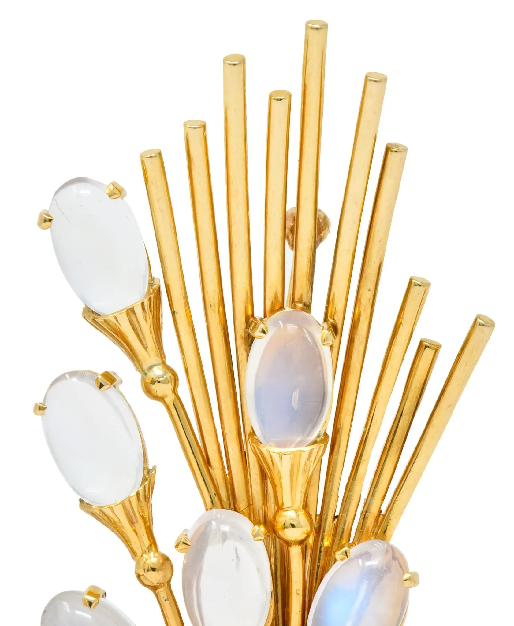 Tiffany & Co. Retro Moonstone 14 Karat Gold Cattail Brooch