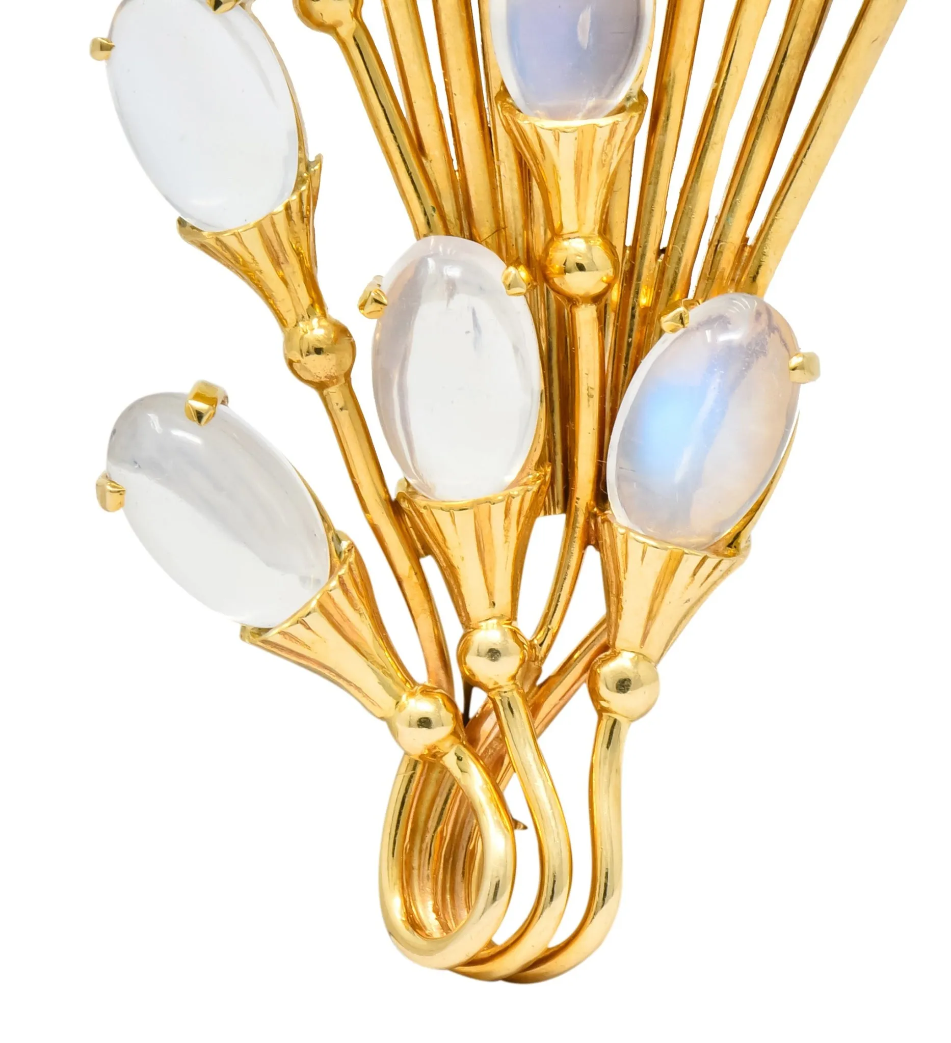 Tiffany & Co. Retro Moonstone 14 Karat Gold Cattail Brooch