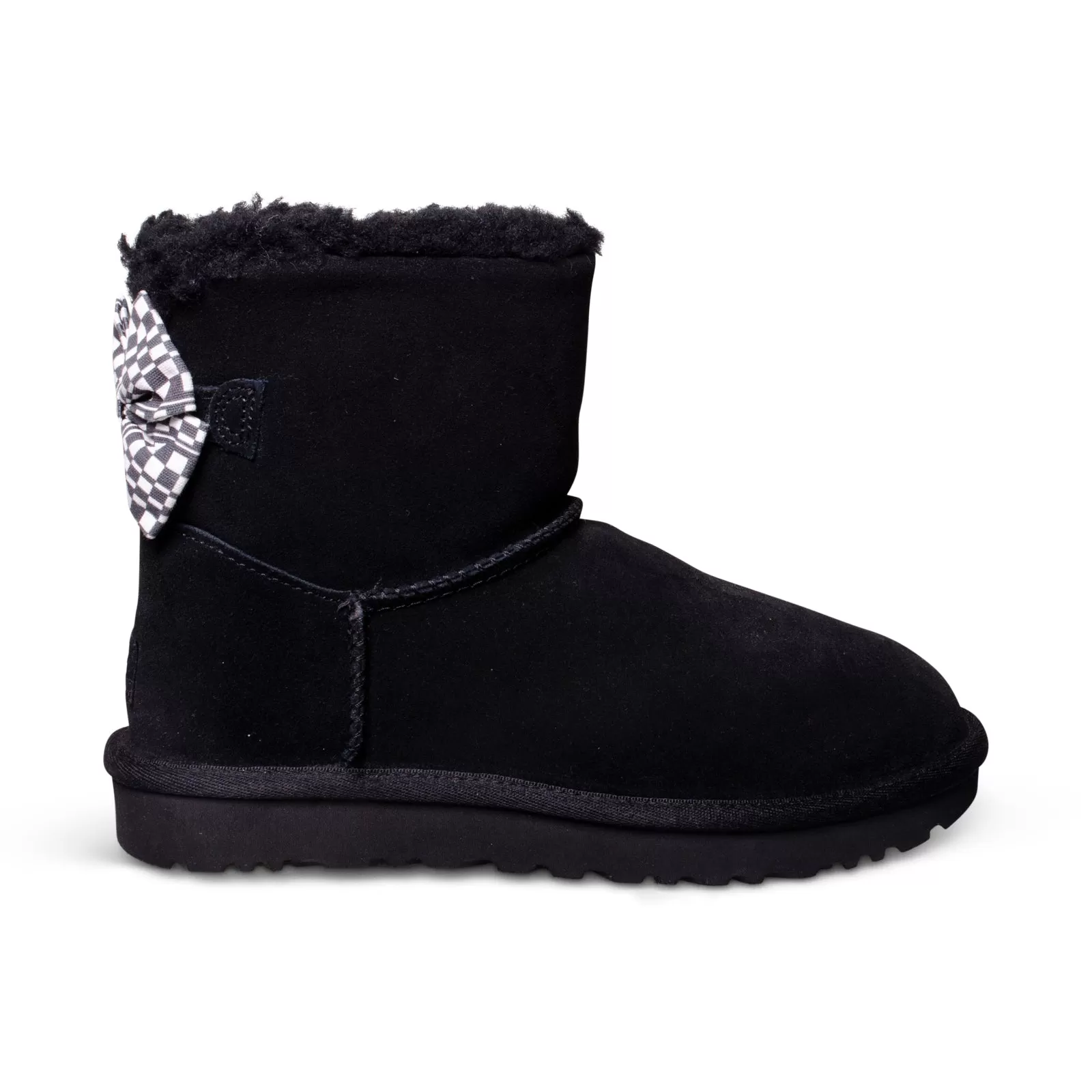 UGG Mini Bailey Bow Checker Black Boots - Women's