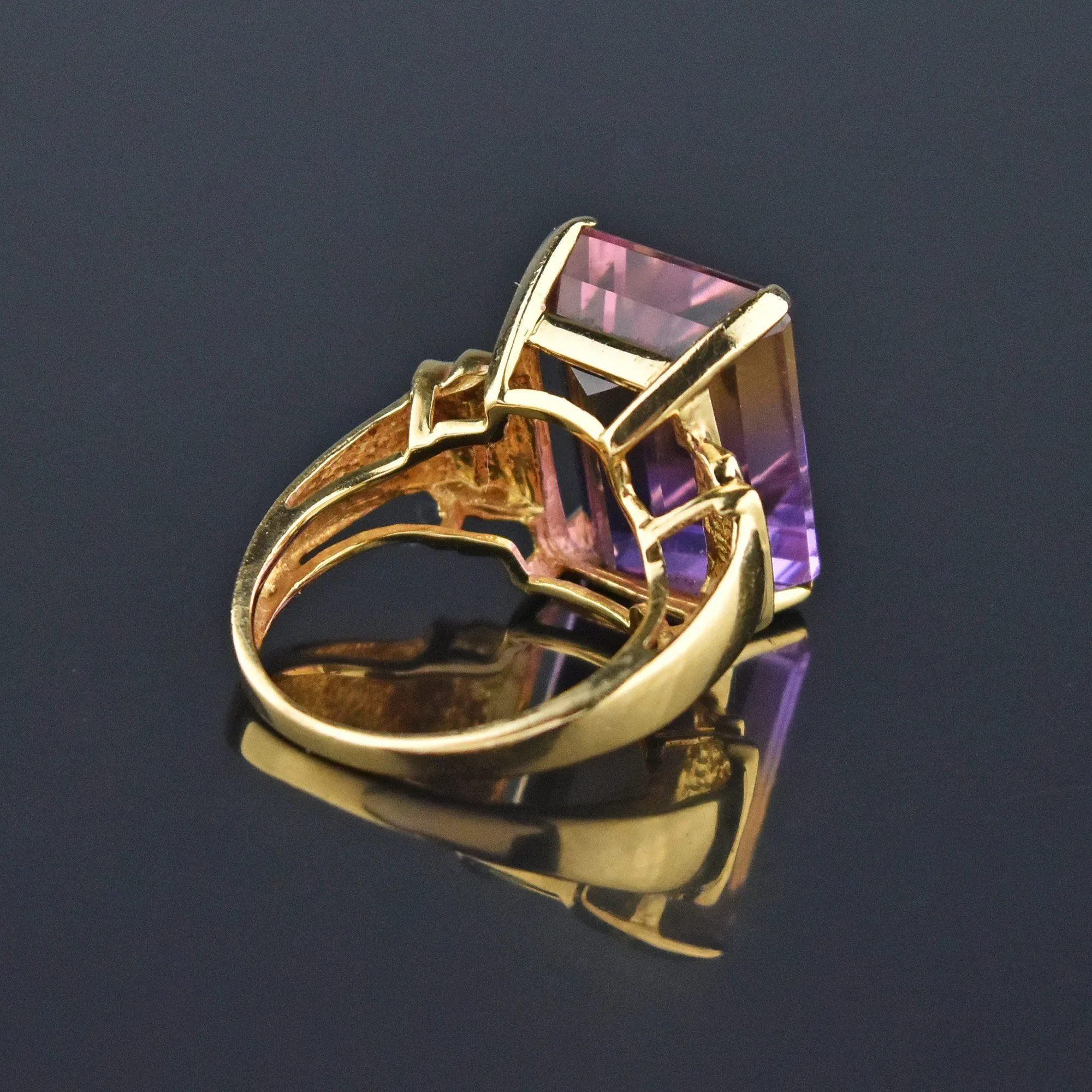 Vintage 13 CTW Ametrine Gold Cocktail Ring, Amethyst & Citrine