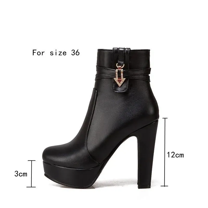 Women Ankle Boots - Platform Shoes - Buckle High Heels