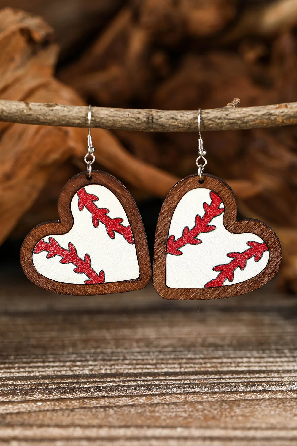 Wooden Sports Heart Earrings