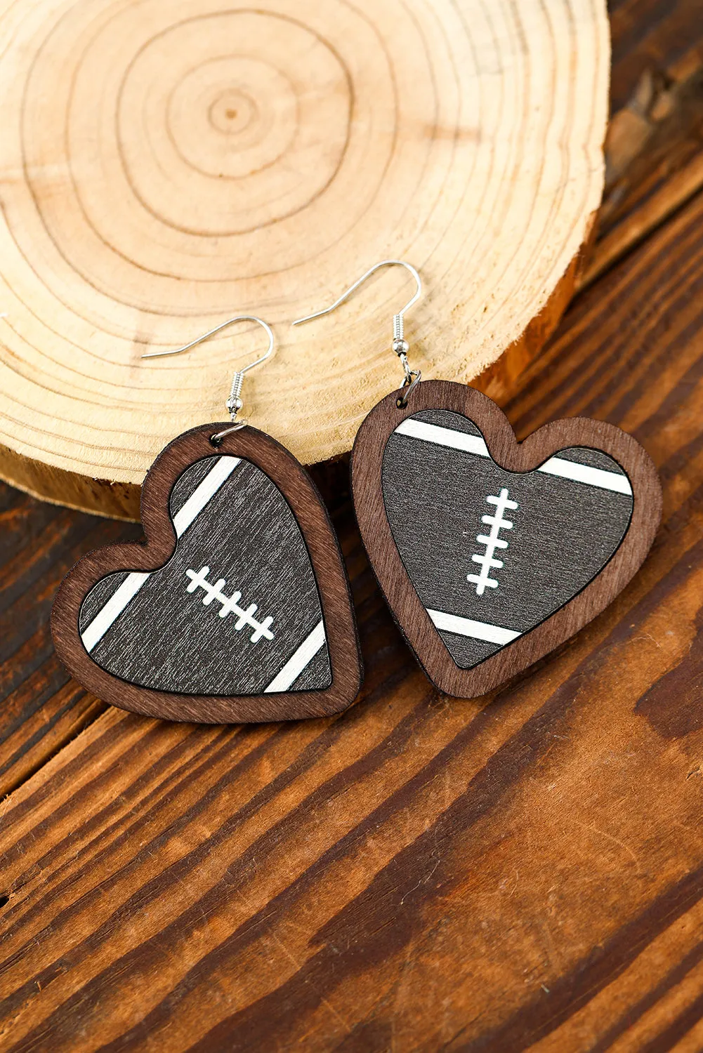 Wooden Sports Heart Earrings