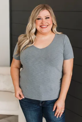 Work With You V-Neck Top- Grey