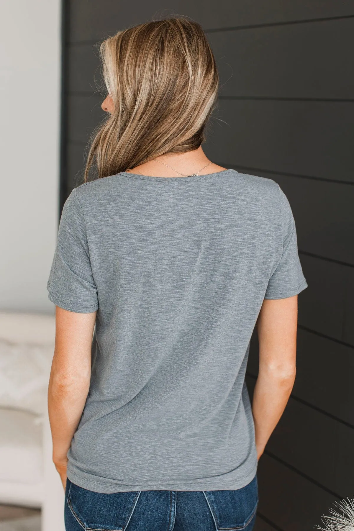 Work With You V-Neck Top- Grey