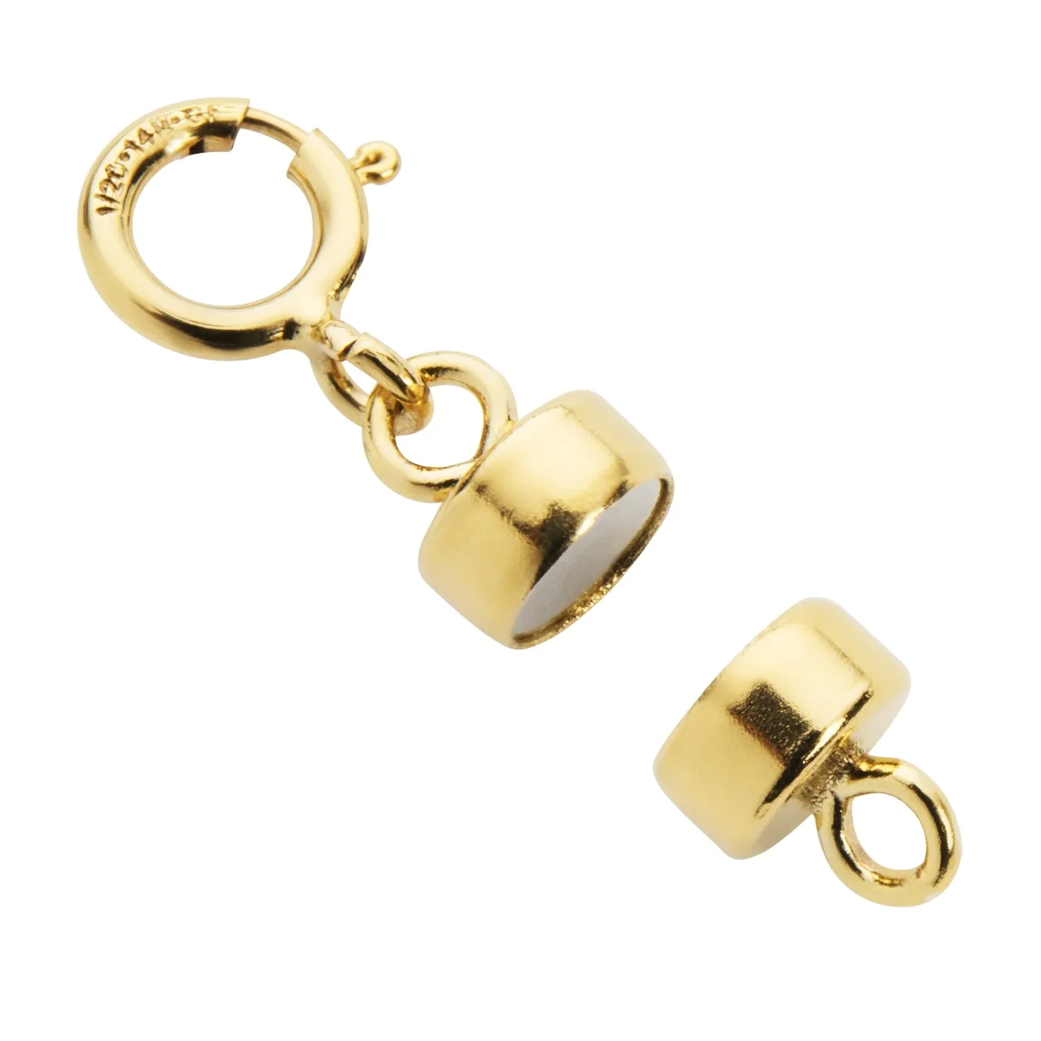 Yellow Gold Filled Round Magnetic Clasp Converter for Necklace or Bracelet with Spring Ring, 1 Clasp